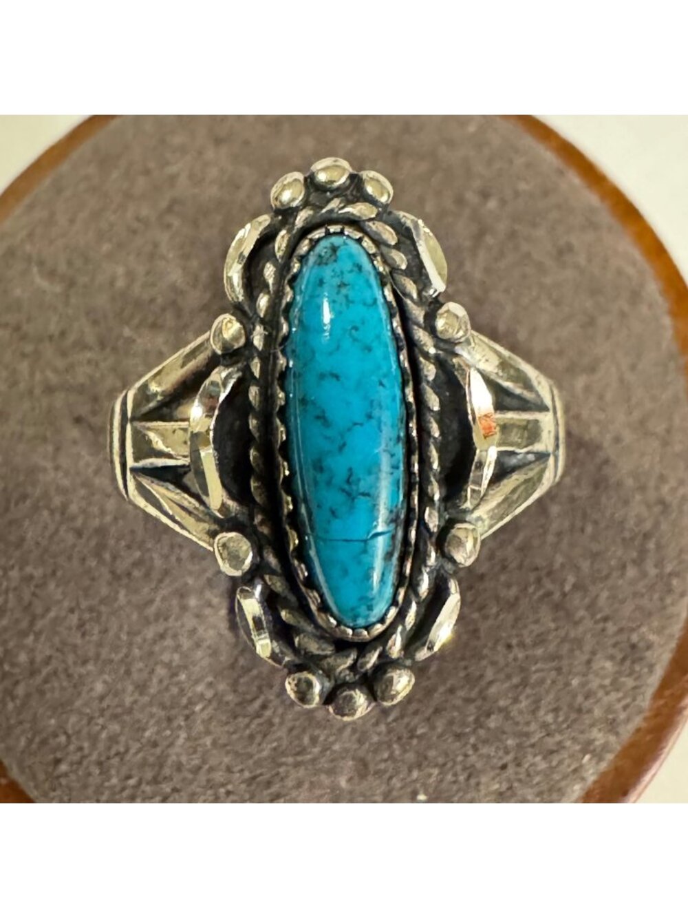 Solid Sterling Silver 925 Oval Turquoise Bezel Set Statement Ring Size 6.75